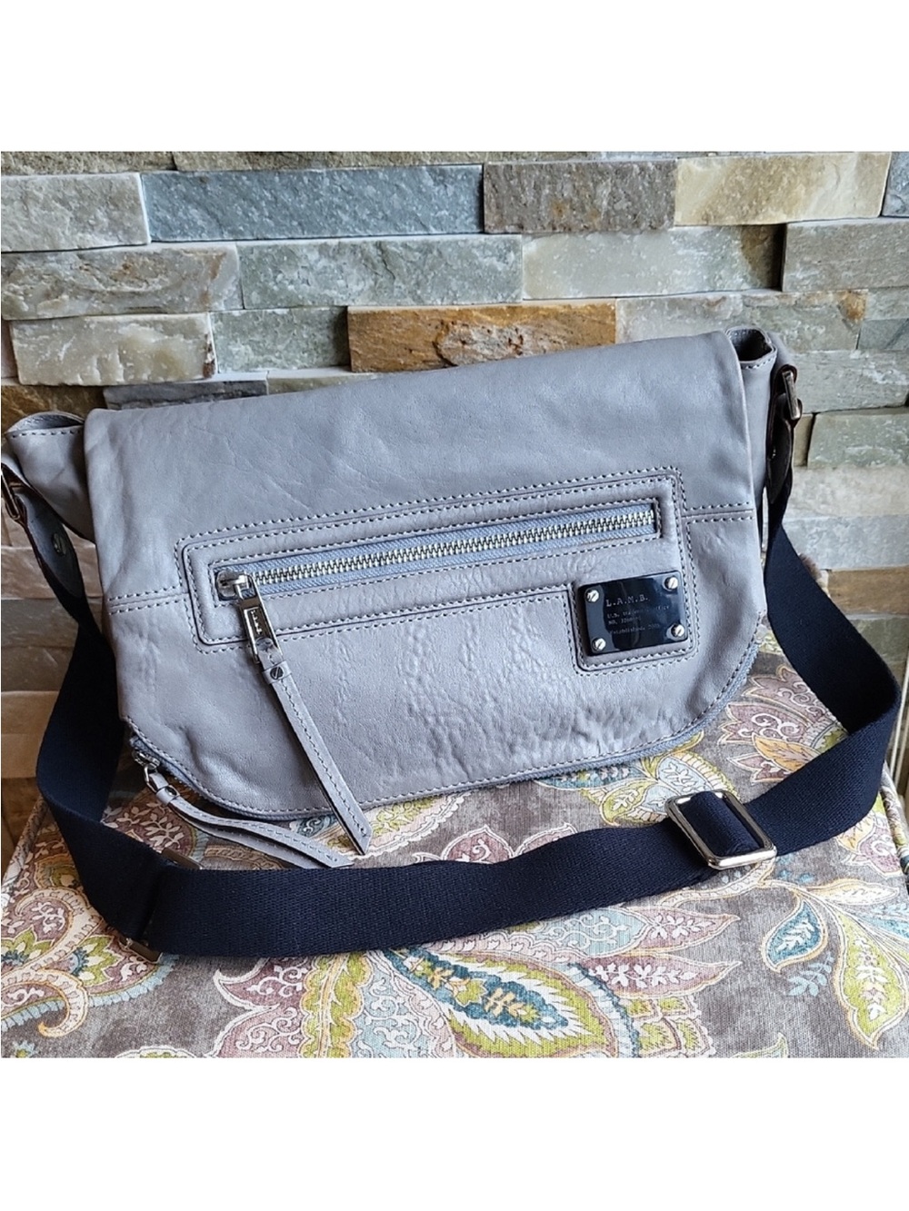L.A.M.B. Gray Leather Messenger Bag